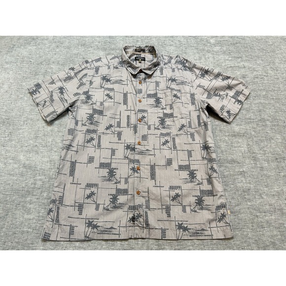 Quiksilver Waterman Shirt Mens XXL Grey Short Sleeve Palm Trees Tribal Print - Picture 1 of 12